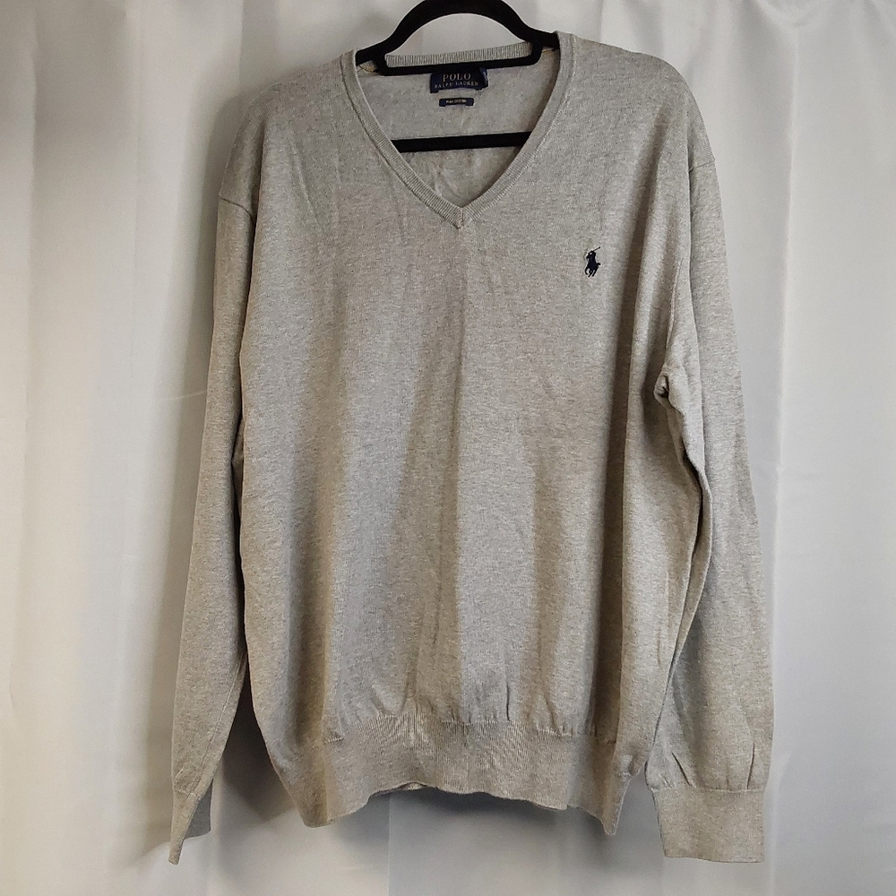 Polo Ralph Lauren Sweater Mens XXL Grey Pima Cotton Pullover V-Neck